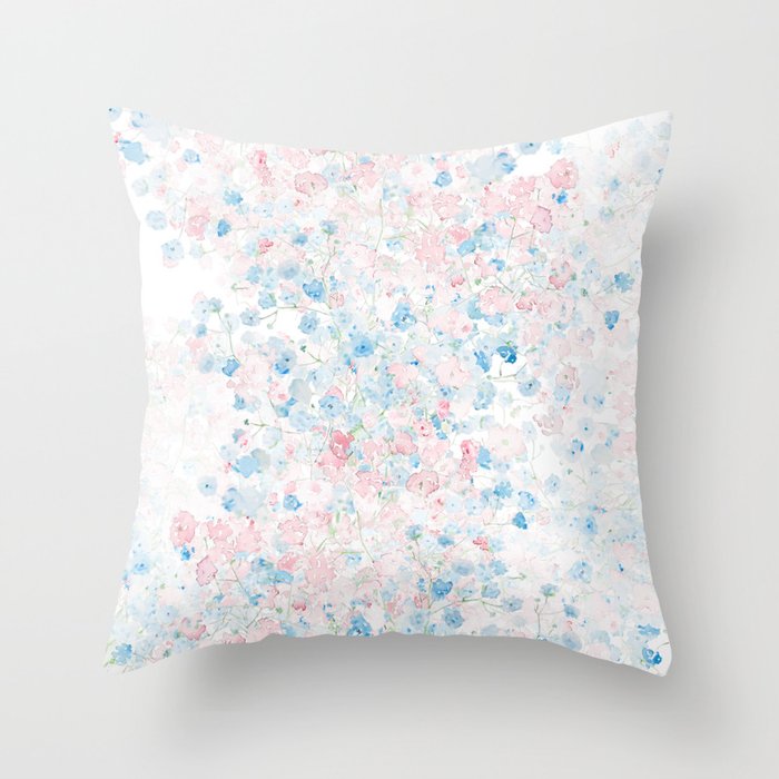 light pink and blue baby s breath flowers pattern Throw Pillow