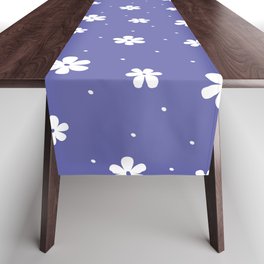 White Daisies on Periwinkle Blue Background Table Runner