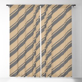 [ Thumbnail: Dim Gray & Tan Colored Lined Pattern Blackout Curtain ]