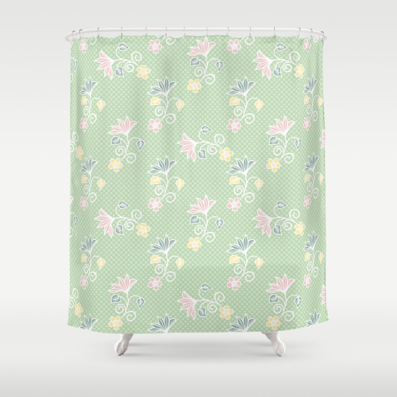1950s Style Flower Polka Dots Seamless Pattern Shower Curtain By Limolida Society6