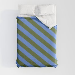 [ Thumbnail: Cornflower Blue and Dark Olive Green Colored Lines/Stripes Pattern Duvet Cover ]