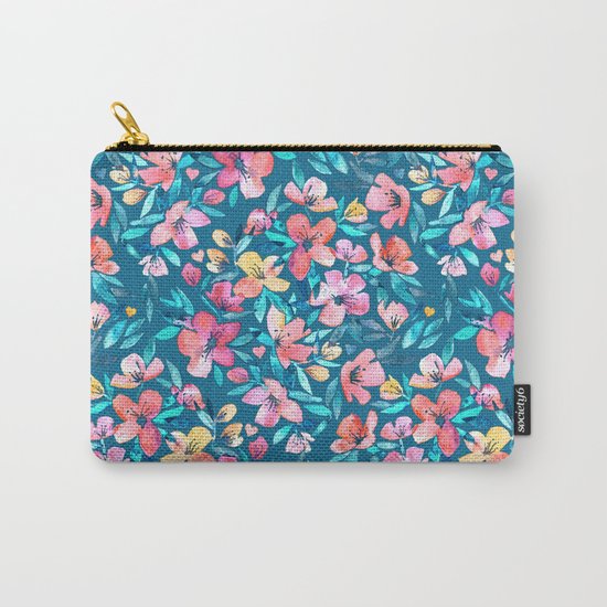 Teal Summer Floral in Watercolors Carry-All Pouch