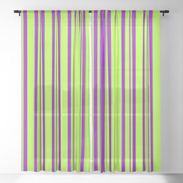 [ Thumbnail: Light Green and Dark Violet Colored Lines/Stripes Pattern Sheer Curtain ]