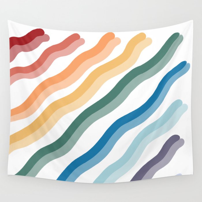 Dual Rainbow Squiggle Lines Wall Tapestry