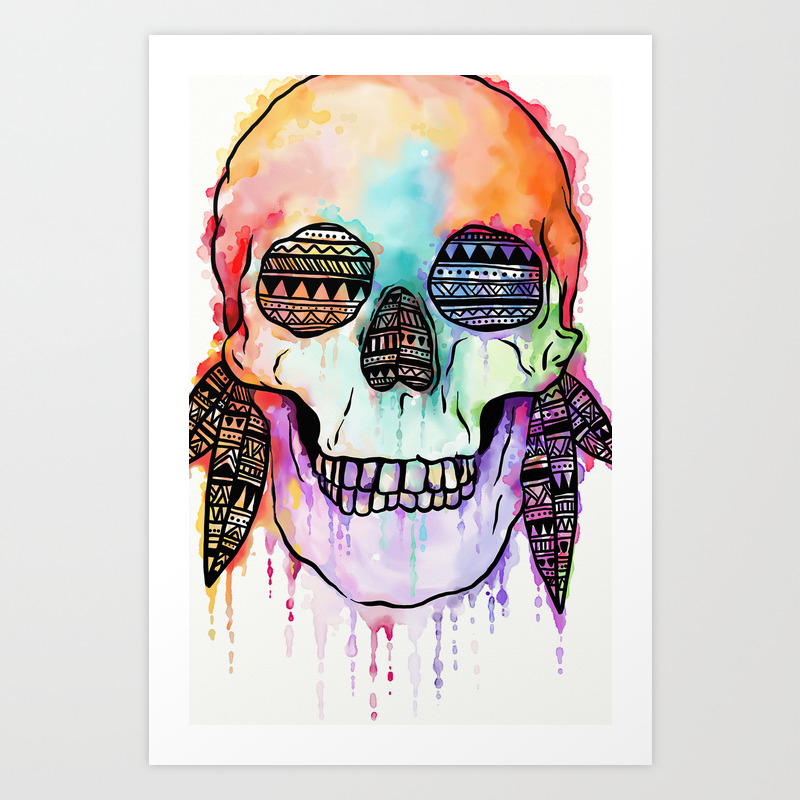 Colorful Skull Watercolor Painting Art Print By Madotta | Society6
