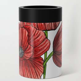 Red Poppy Watercolor Can Cooler