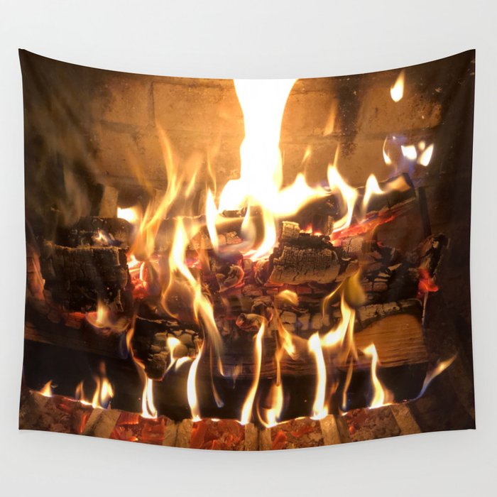 Keeping Warm by the Fire Wall Tapestry