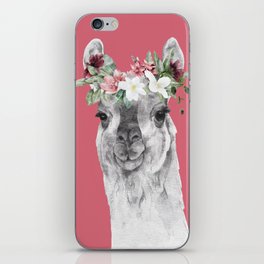 Watercolor Llama With Flowers iPhone Skin