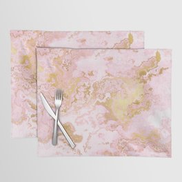 Rose Gold Metal Foil on Pink Marble  -  Summer Girl I Placemat
