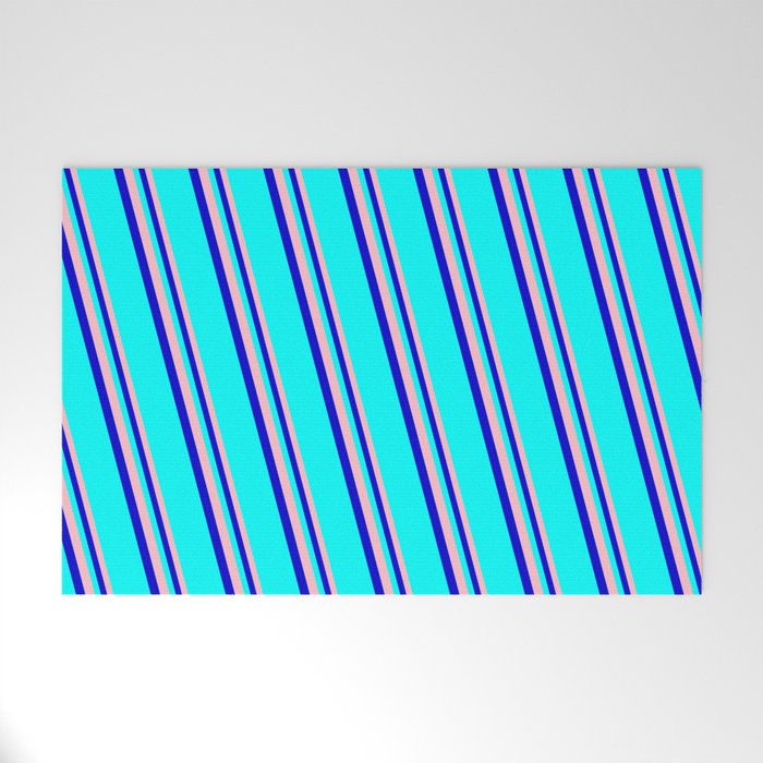 Pink, Blue, and Cyan Colored Lines Pattern Welcome Mat