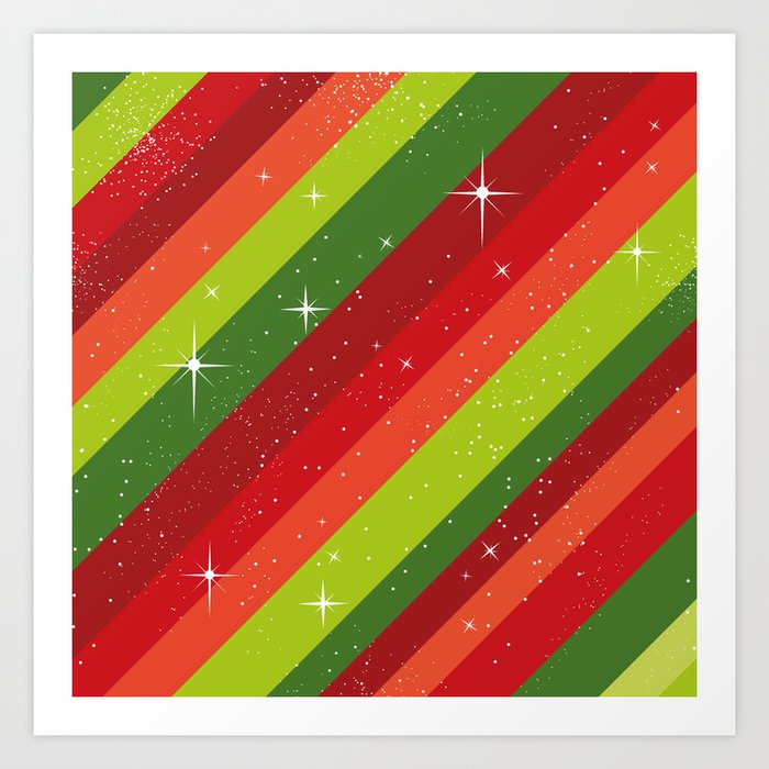 Christmas Pattern, Green, Red, Stars, Snowflakes Art Print
