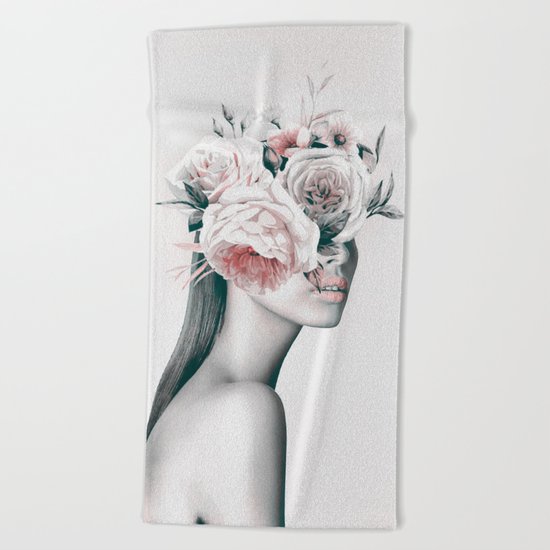 WOMAN WITH FLOWERS 11 Beach Towel