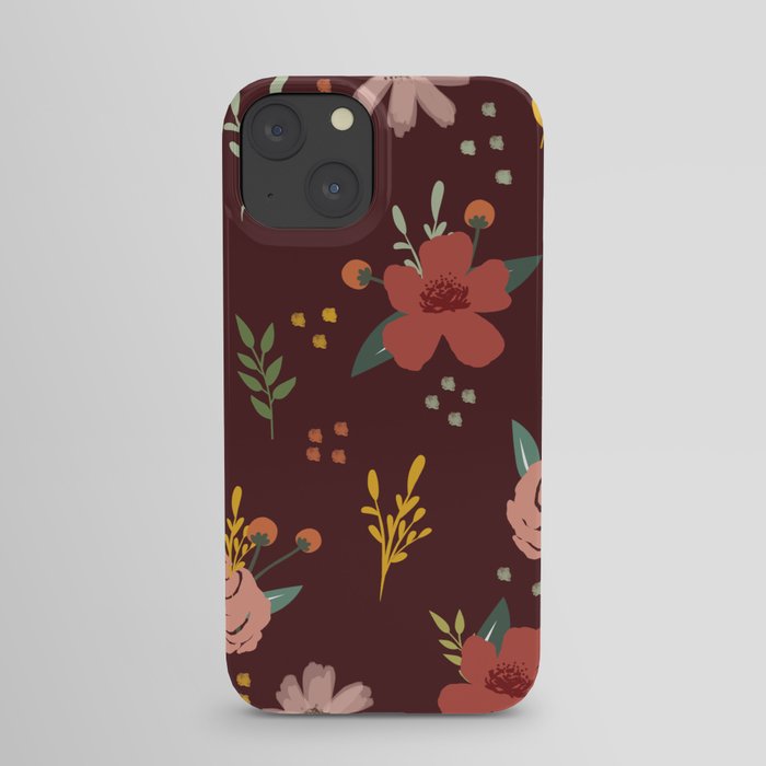 Floral Print On Maroon Background Flower Lover Pattern iPhone Case