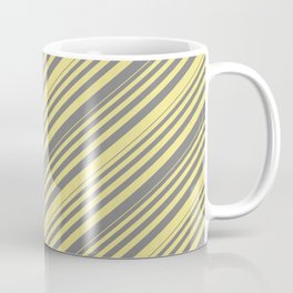 [ Thumbnail: Grey and Tan Colored Striped/Lined Pattern Coffee Mug ]