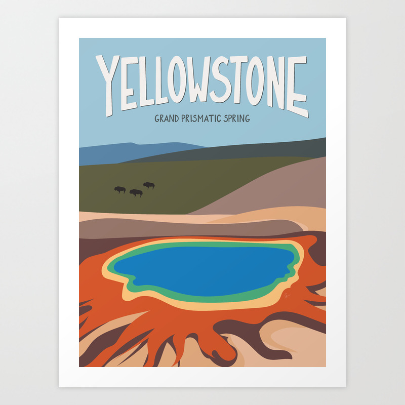 Grand Prismatic Spring Minimalist Wall Art Prints Travel poster Digital Download Large Poster Yellow Park Poster