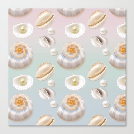 Seashell Seashells Pearls on pastel multicolor backdrop on #Society6 Canvas Print