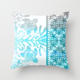 Batik Hawaiian Honu quilt v5 Throw Pillow