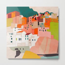 italy coast houses minimal abstract painting Metal Print