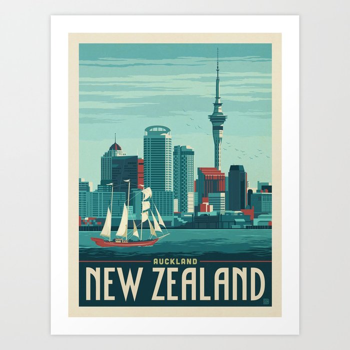 Vintage travel poster-Auckland-New Zealand. Art Print
