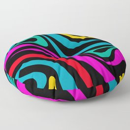 New Groove Retro Swirl Abstract Pattern in 80s Colors on Black  Floor Pillow