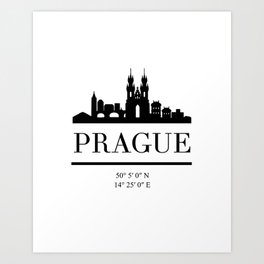 PRAGUE CZECH REPUBLIC BLACK SILHOUETTE SKYLINE ART Art Print