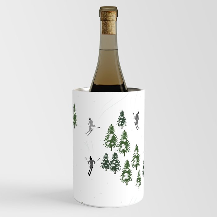 Holiday Skiers Illustration - Black and White Skiing Wine Chiller
