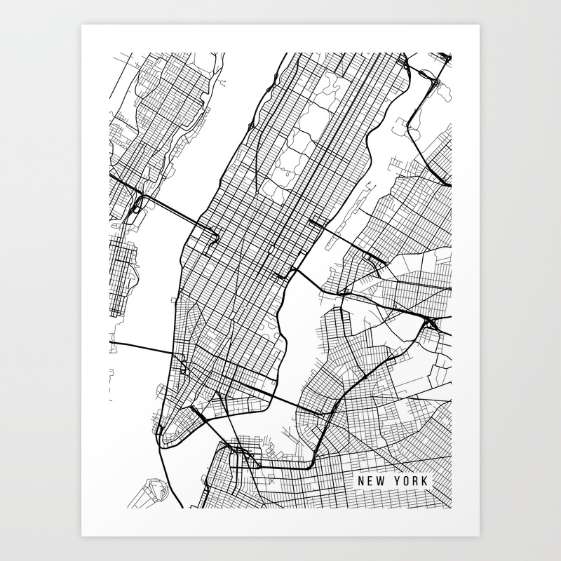 nyc map black and white New York City Map Manhattan New York Usa Black White Portrait nyc map black and white