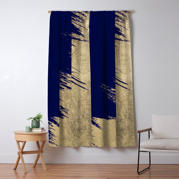 Navy Blue Abstract Faux Gold Brushstrokes Blackout Curtain By Pink Water Society6 Navy Blue Abstract Faux Gold, Navy Blue Curtains