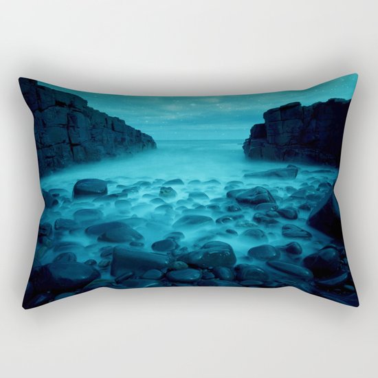 Blue Rocks Ocean and Stars Rectangular Pillow