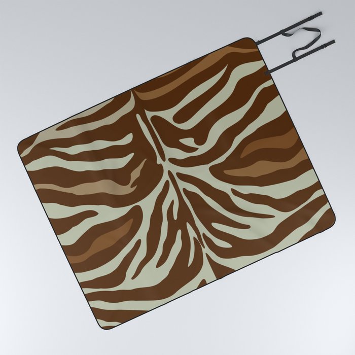 Retro Abstract Tiger Print - Dark Vanilla and Seal Brown Picnic Blanket