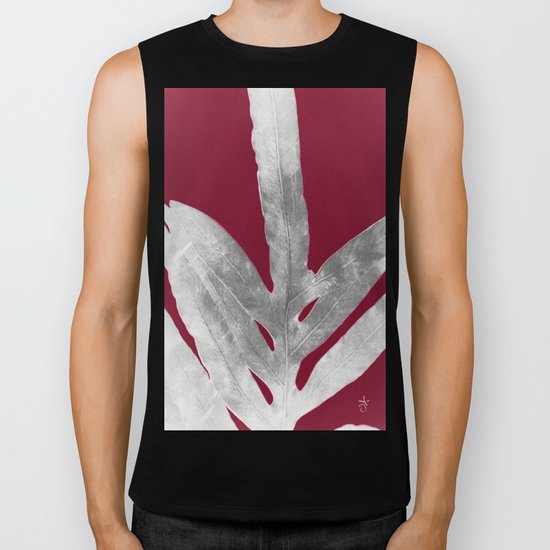 Green Fern on Burgundy Wine Biker Tank