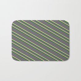 [ Thumbnail: Dim Grey, Beige & Dark Green Colored Striped/Lined Pattern Bath Mat ]