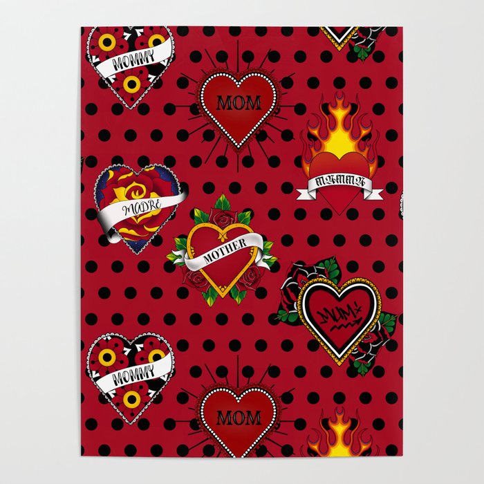 Red and Black Polka Dots – Retro Mom Tattoo Poster