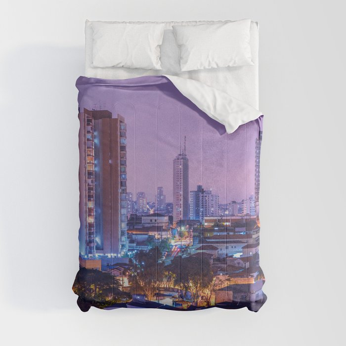 Brazil Photography - Night Life In São Paulo Under The Purple Sky Comforter