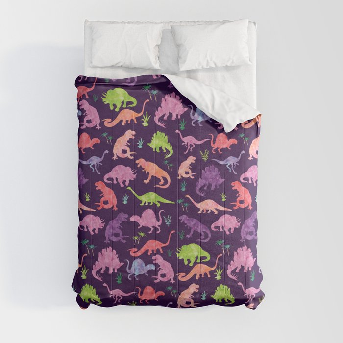 Purple Pink Watercolor Dinosaur Silhouette Pattern Comforter