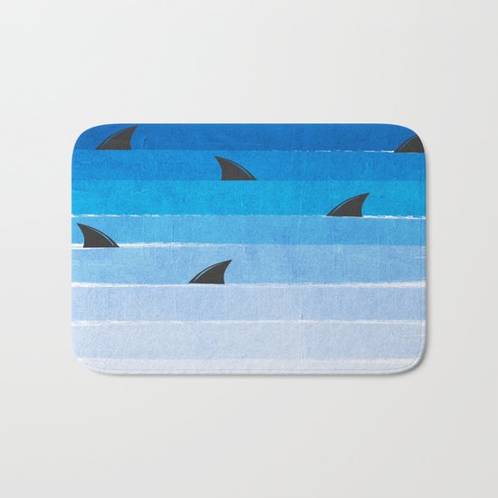 Sharks - shark week trendy black and white minimal kids pattern print ombre blue ocean surfing Bath Mat