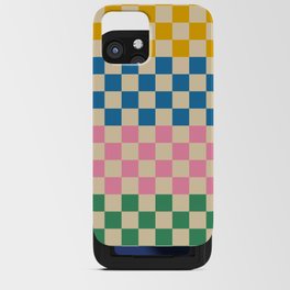 Retro Check Stripe 4 Pattern in Rainbow Pop Yellow Blue Pink Green Beige iPhone Card Case