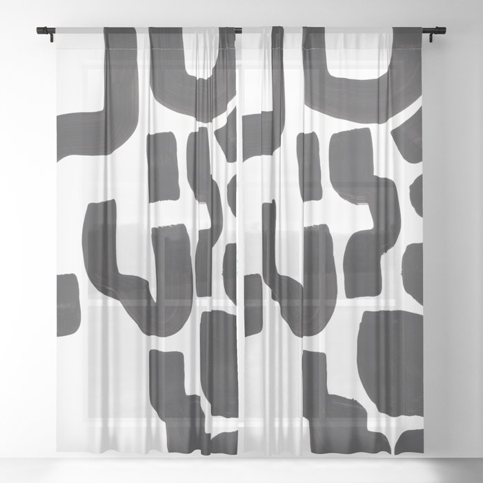 Colorful Minimalist Mid Century Modern Black White Tribal Ink Cave Abstract Shapes Sheer Curtain By Enough Colorful Minimalist Mid Century Modern Black White Tribal Ink Cave Abstract Shapes Sheer Curtain By Enough