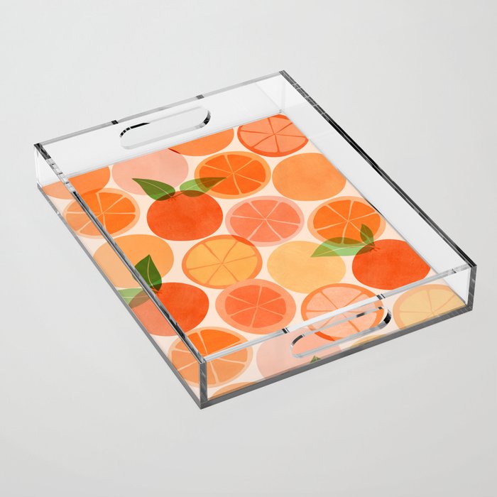 Sunny Oranges Tropical Fruit Illustration Acrylic Tray