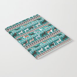 Fluffy and bright fair isle knitting doggie friends // pine and java green background brown orange white and grey dog breeds  Notebook