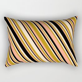 [ Thumbnail: Bisque, Dark Goldenrod, Light Salmon & Black Colored Stripes/Lines Pattern Rectangular Pillow ]