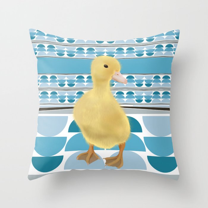 Cute Duckling Blue Geometric Throw Pillow