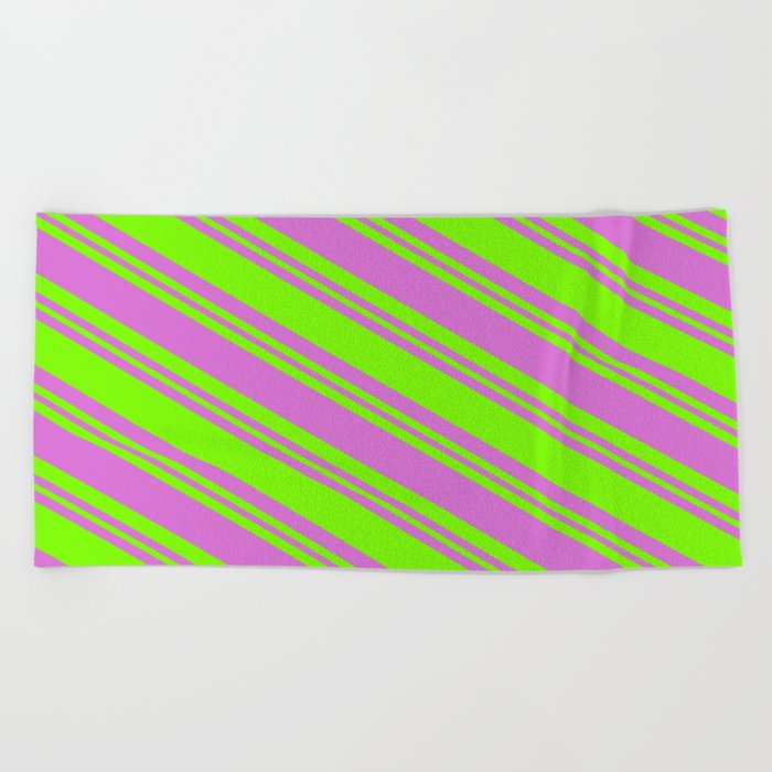 Orchid & Green Colored Striped/Lined Pattern Beach Towel