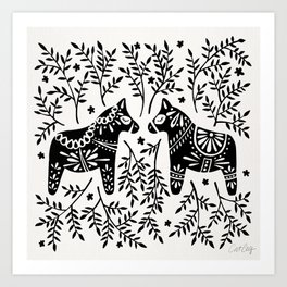 Swedish Dala Horses – Black Palette Art Print