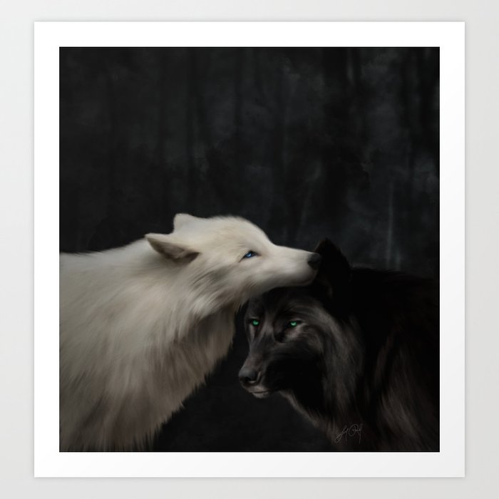 Wolves Yin Yang Digital Drawing Art Print By Lunarovedaart
