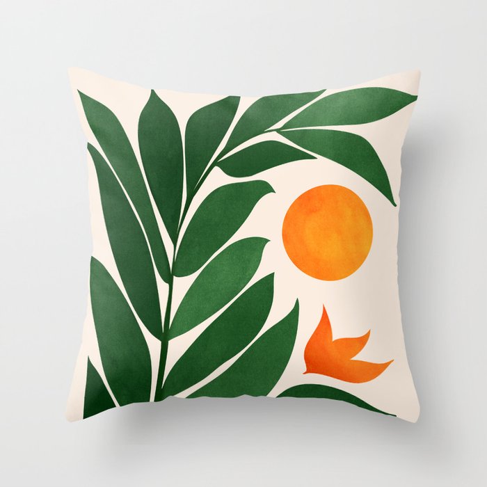 Tropical Forest Sunset / Mid Century Abstract Shapes Throw Pillow