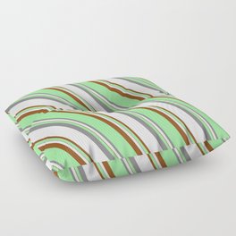 [ Thumbnail: Green, Grey, White, and Brown Colored Lined/Striped Pattern Floor Pillow ]