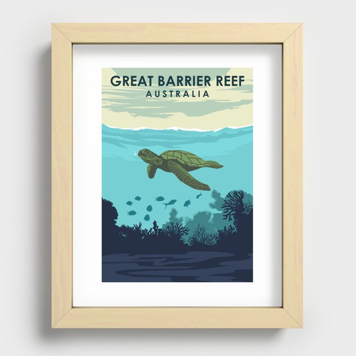 Great Barrier Reef Australia Turtle Travel Poster Recessed Framed Print