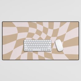 Wavy Check - Beige - Checkerboard Pattern Print Desk Mat