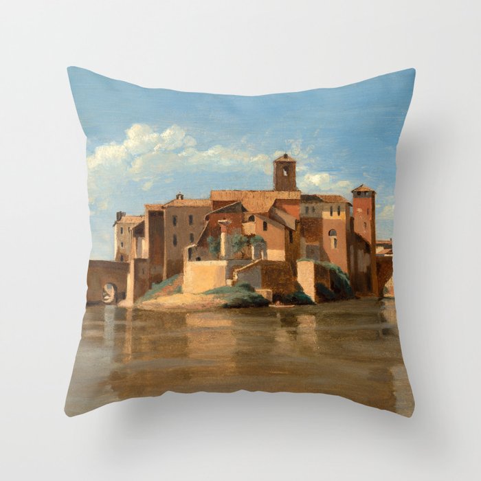 The Island and Bridge of San Bartolomeo, Rome, 1825-1828 by Jean-Baptiste-Camille Corot Throw Pillow
